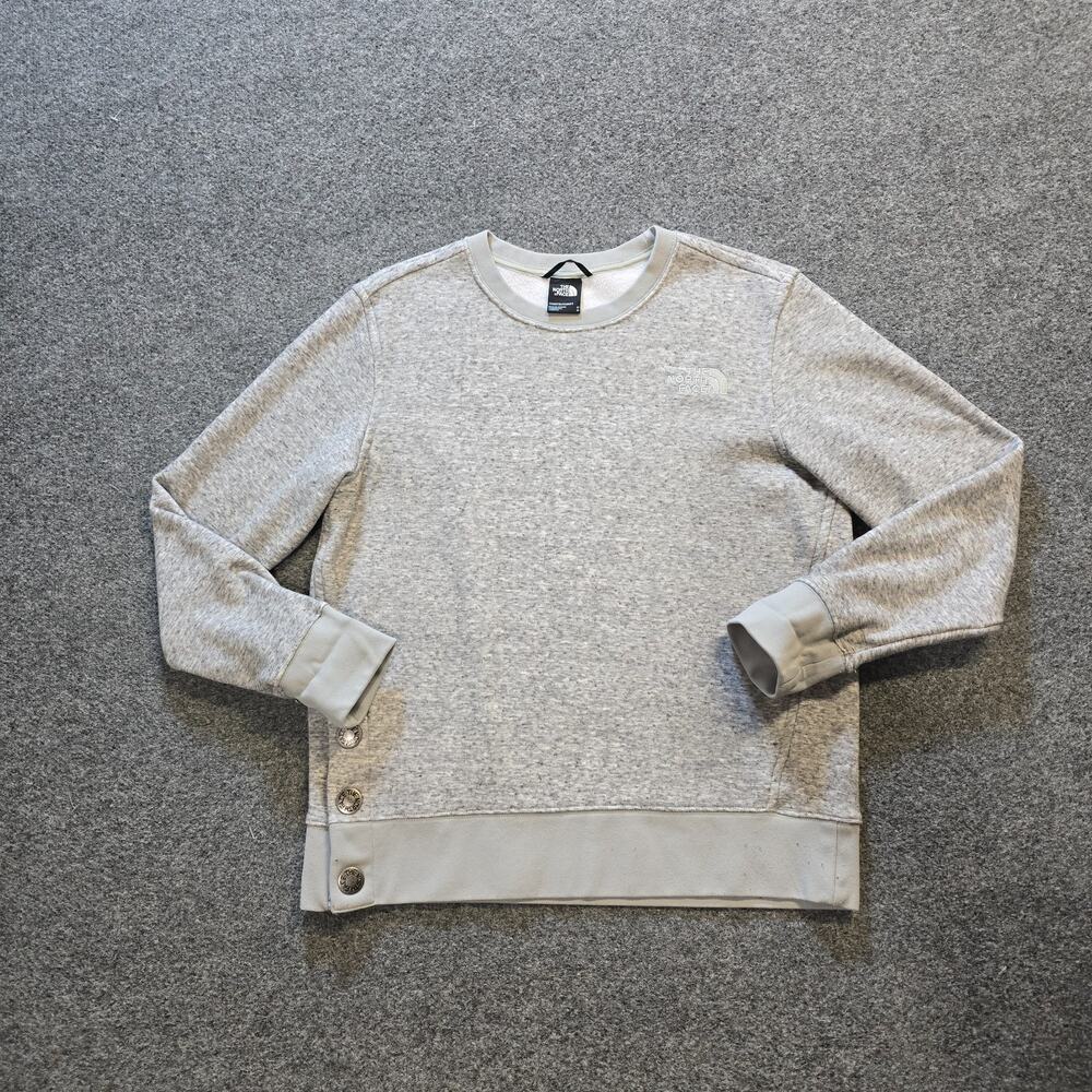 North Face Sweater Womens Size Medium Gray Crew Neck Sweatshirt Buttons Casual